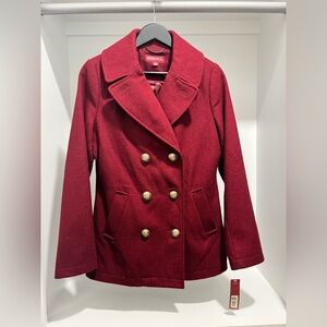 Vintage Merona Burgundy Womens Double Breasted Wool blend Peacoat dead stock NEW